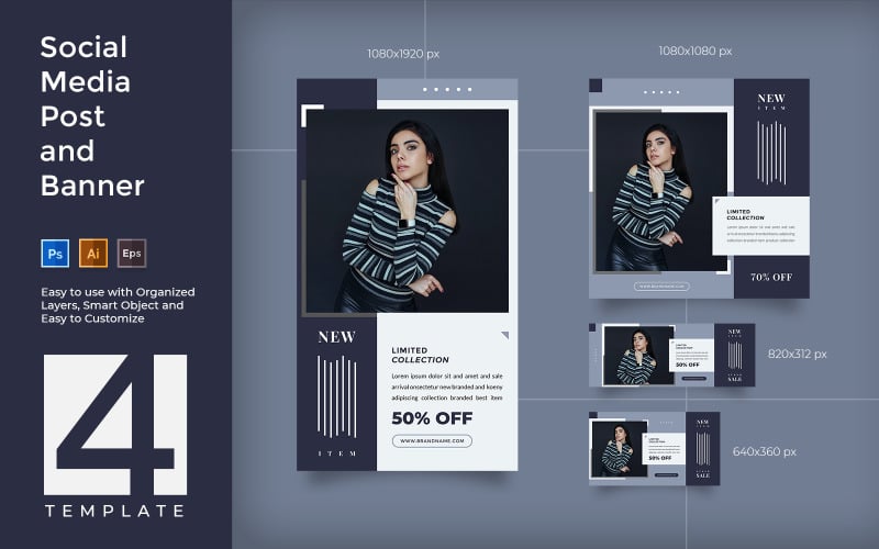 Download Фирменный стиль "Social Media Post and Web Banner Promotion - Corporate Identity Template" / Social Media Post and Web Banner Promotion - Corporate Identity Template - Фирменный стиль на тему графика sale,discount,price,offer,clothing,fashion,banner,cover,media,marketing,promotion,shop,elegant,creative,new,market,instagram,facebook,blue,bundle