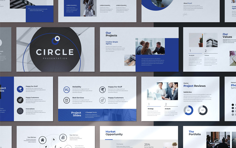 O modelo de apresentação mínima do círculo Apresentações Google