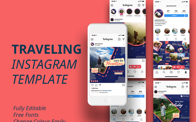 Download Шаблон для соцсетей "Travel Instagram Template for Social Media" / Travel Instagram Template for Social Media - Шаблон для соцсетей на тему графика template,modern,graphic,instagram,frame,banner,background,social,post,media,mobile,design,trendy,square,advertising,puzzle,business,facebook,stories,elegant