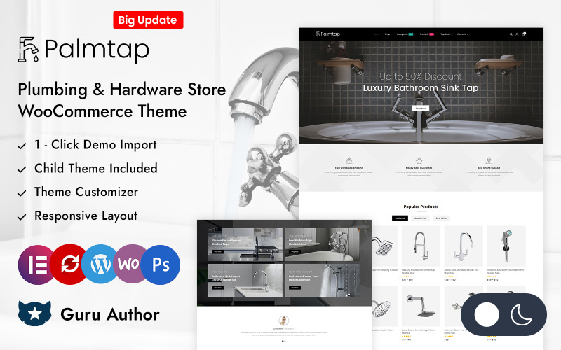 Palmtap – адаптивна тема Elementor WooCommerce для магазину сантехнічного обладнання