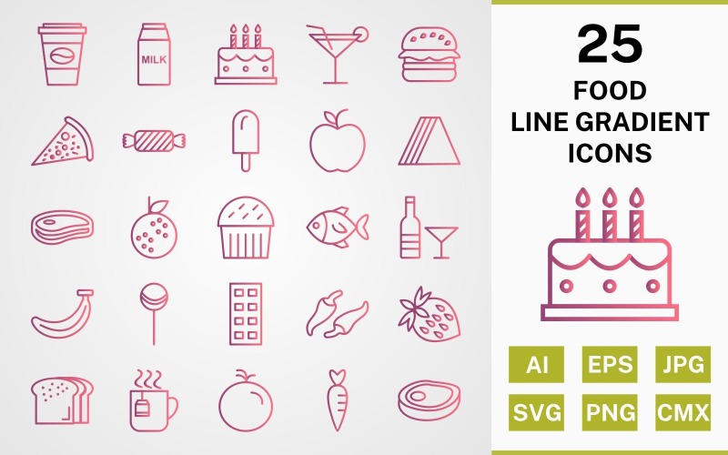 25 FOOD LINE GRADIENT ICON PACK készlet