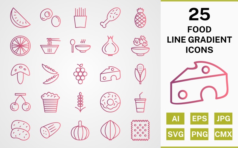 25 FOOD LINE GRADIËNT PICTOGRAM PAKKET Set