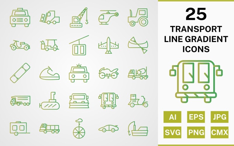 Download Набор иконок "25 TRANSPORT LINE GRADIENT ICON PACK Set" / 25 TRANSPORT LINE GRADIENT ICON PACK Set - Набор иконок на тему transport icon,icons,linear,set,file,line,vector,sign,symbol,pictogram,gradient,transport,taxi,wagon,dumper,submarine,golf cart,vespa,loader,fishing boat