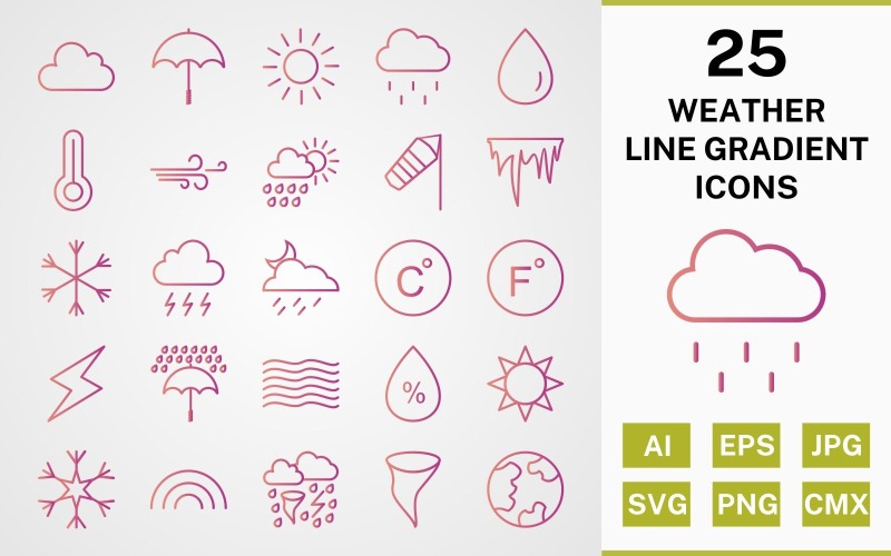 25 WEERLIJN GRADIËNT PICTOGRAM PAKKET Set