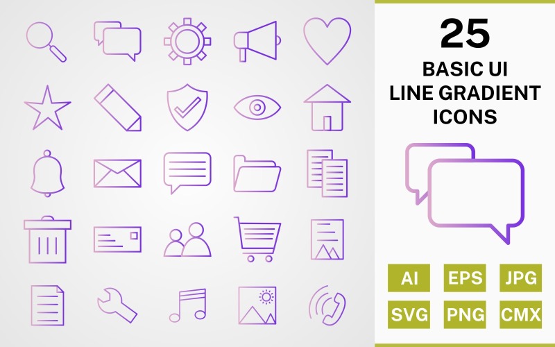Download Набор иконок "25 BASIC UI LINE GRADIENT Icon Set" / 25 BASIC UI LINE GRADIENT Icon Set - Набор иконок на тему data icon,icons,linear,set,file,line,vector,sign,symbol,pictogram,gradient,basic ui,find,cart,users,chat,picture,document,trash,inbox