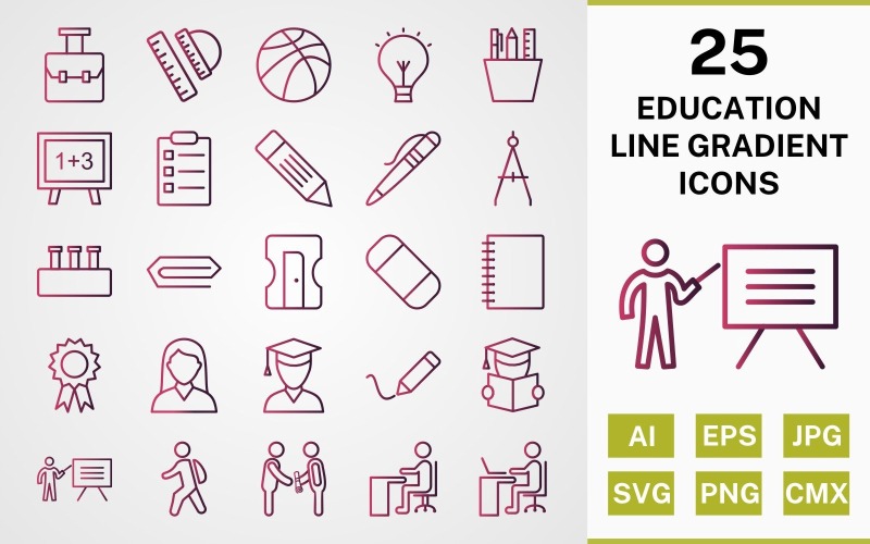 25 EDUCATION LINE GRADIENT ICON PACK Set