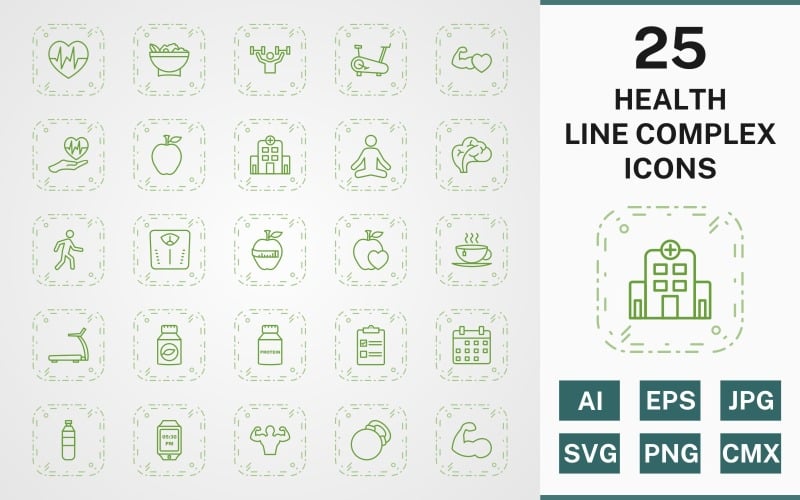 25 HEALTH LINE COMPLEX ICON PACK Set - TemplateMonster