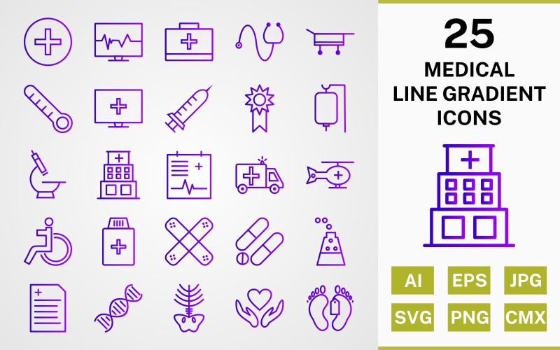 25 MEDICAL LINE GRADIENT ICON PACK Set