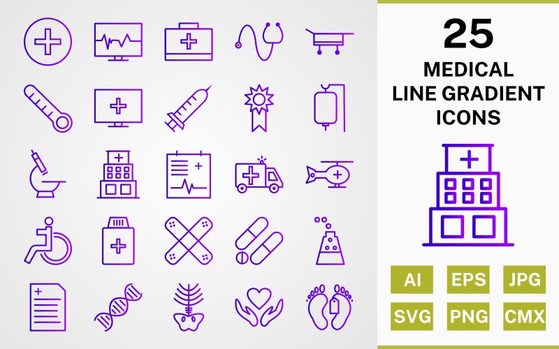 25 MEDICINSK LINE GRADIENT ICON PACK Set