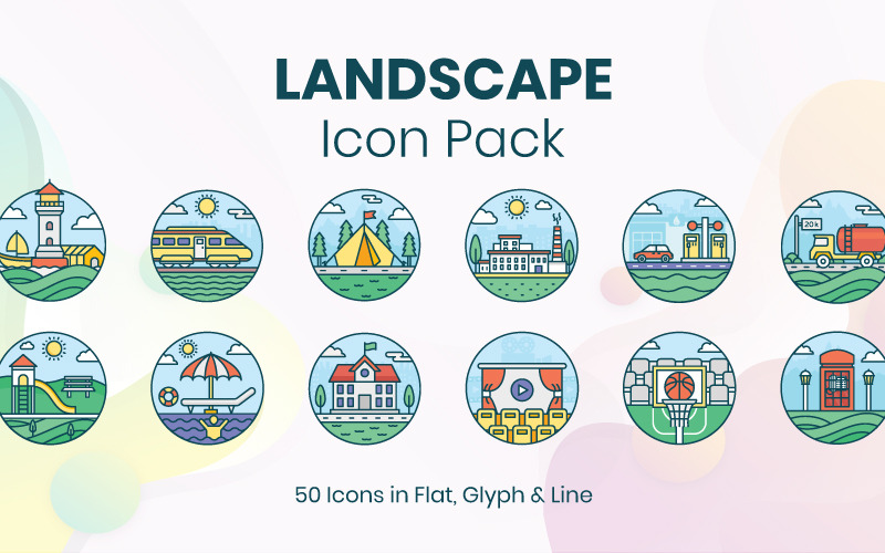 Набор дизайнов значок пейзаж