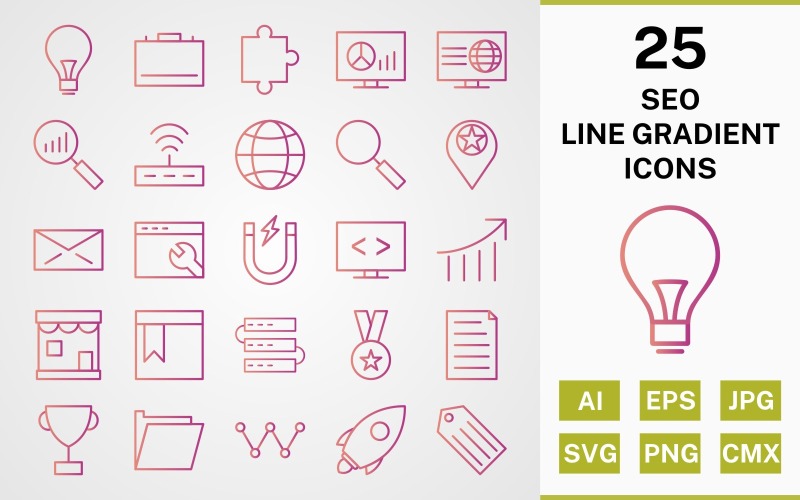 НАБОР ИЗ 25 СИМВОЛОВ SEO LINE GRADIENT ICON