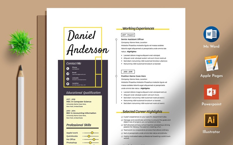Plantilla de currículum vitae limpia y creativa Ms Word Apple Pages