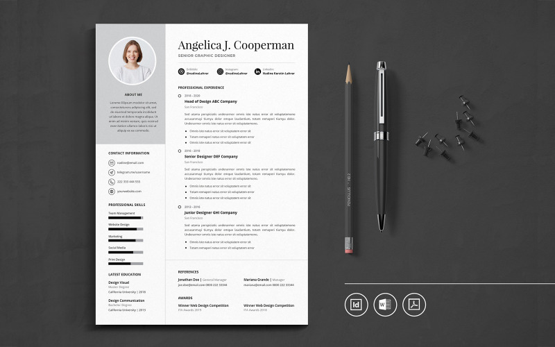 Download Резюме "Professional CV Resume Vol.52 Resume Template" / Professional CV Resume Vol.52 Resume Template - Резюме на тему графика resume,cv,minimalist,professional,modern,elegant,minimal,business,hiring,company,job,entrepreneur,indesign,word,corporate