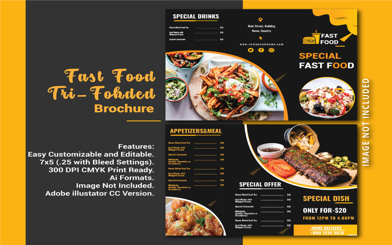 Brochure en trois volets sur la restauration rapide - Modèle d'identité d'entreprise