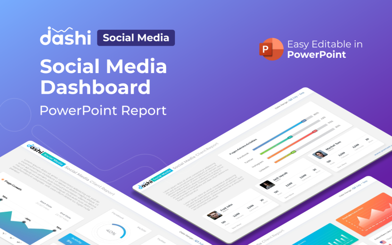 Dashi Social Media - Irányítópult jelentésbemutató PowerPoint sablon