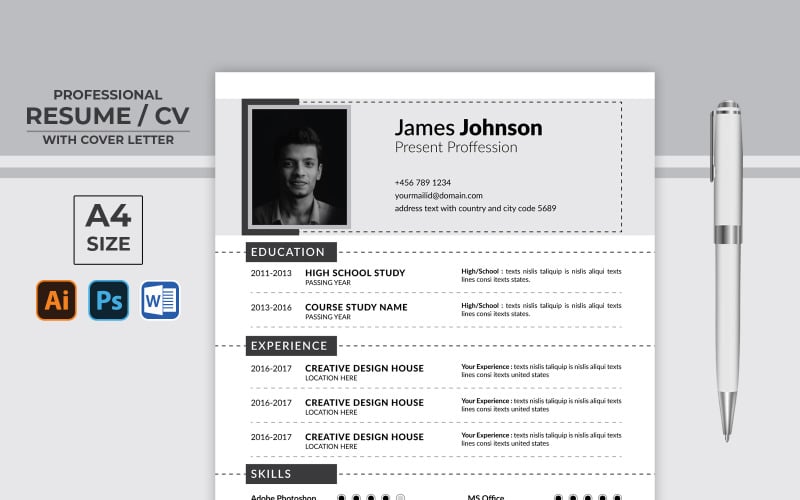 Download Резюме "James Johnson Clean CV Resume Template" / James Johnson Clean CV Resume Template - Резюме на тему графика a4,best resume,clean,clean resume,cover letter,creative cv,curriculum vitae,cv,cv design,job,modern cv,modern resume,resume design,resume simple,resume template,james johnson,resume,professio