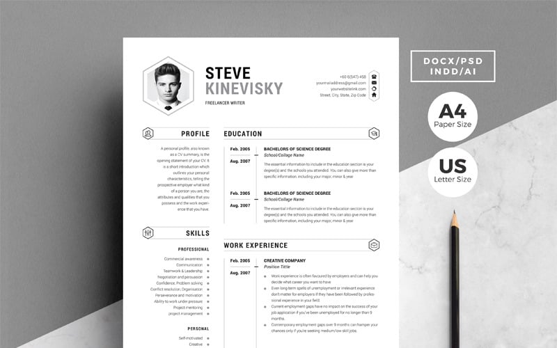 Plantilla de curriculum vitae Creative Pack de 4 páginas