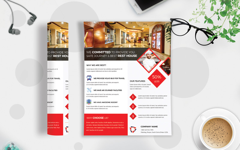 Ulotka hotelu - szablon tożsamości korporacyjnej