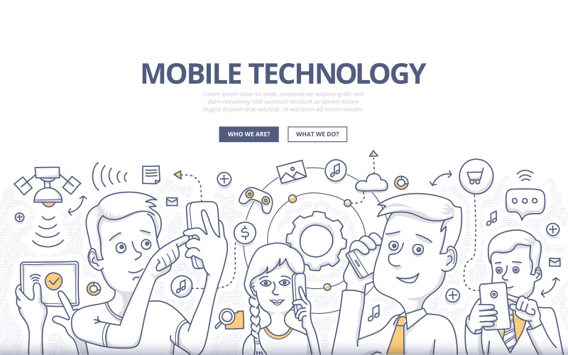 Concepto de Doodle de tecnología móvil - imagen vectorial