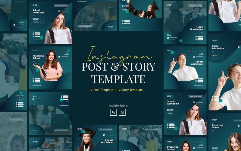 Download Шаблон для соцсетей "Elegant School Instagram Post and Story Template for Social Media" / Elegant School Instagram Post and Story Template for Social Media - Шаблон для соцсетей на тему графика instagram,post,elegant,modern,creative,brand,simple,template,minimalist,lifestyle,education,school,instagram post,education instagram,school instagram,instagram for school,webinar,mentor,teac