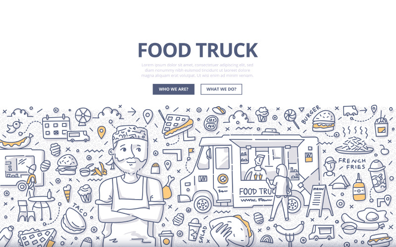 Food Truck Doodle Concept - Vector Image