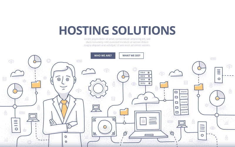 Hosting Solutions Doodle Concept - Immagine Vettoriale