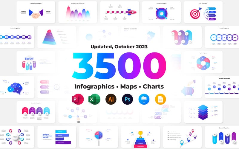 3500 animált infografika csomag PowerPoint sablonokat
