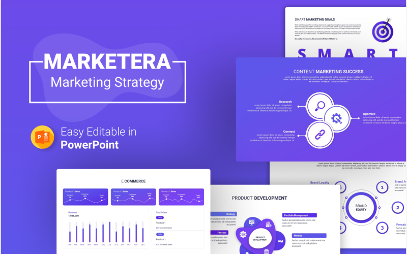 Marketera - PowerPoint-Vorlage zur Präsentation der Marketingstrategie