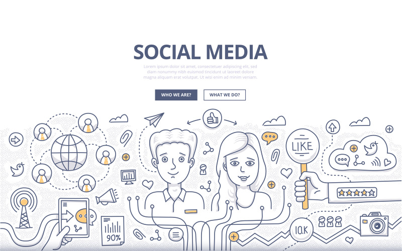 Download Vector "Social Media Doodle Concept - Vector Image" / Social Media Doodle Concept - Vector Image - Vector на тему графика vector,marketing,social media,message,community,information,rating,like,network,connection,communication,doodle,friends,concept,internet,share,follower,chat,technology,content