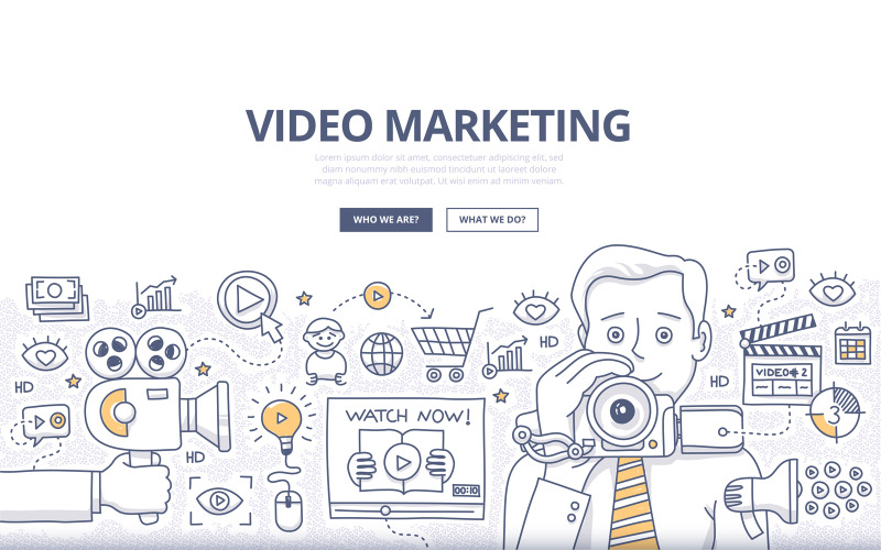 Download Vector "Video Marketing Doodle Concept - Vector Image" / Video Marketing Doodle Concept - Vector Image - Vector на тему графика web,vector,advertising,business,technology,e-commerce,campaign,service,online,presentation,money,communication,doodle,strategy,concept,internet,marketing,content,product,overview