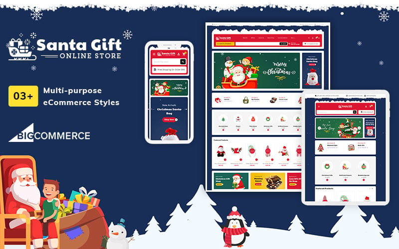 Santa Gift - трафаретная многоцелевая адаптивная тема BigCommerce