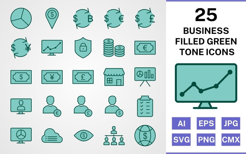 Download Набор иконок "25 Business Filled Green Tone Icon Set" / 25 Business Filled Green Tone Icon Set - Набор иконок на тему финансы set,file,icon,icons,filled,vector,sign,symbol,pictogram,green,tone,business,pie chart,organization,world money,pound,coins,stock market,cloud data,planning