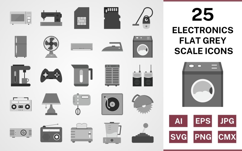 Download Набор иконок "25 Electronic Devices Flat Greyscale Icon Set" / 25 Electronic Devices Flat Greyscale Icon Set - Набор иконок на тему computer set,file,icon,icons,flat,vector,sign,symbol,pictogram,greyscale,elctronics,devices,lamp,radio,juicer,fridge,washing machine,iron,ac