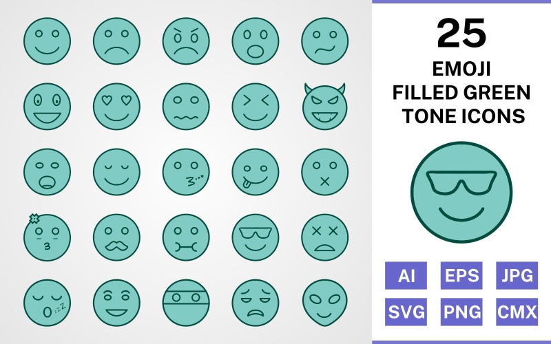 25 Emoji Dolgulu Yeşil Ton Simge Seti