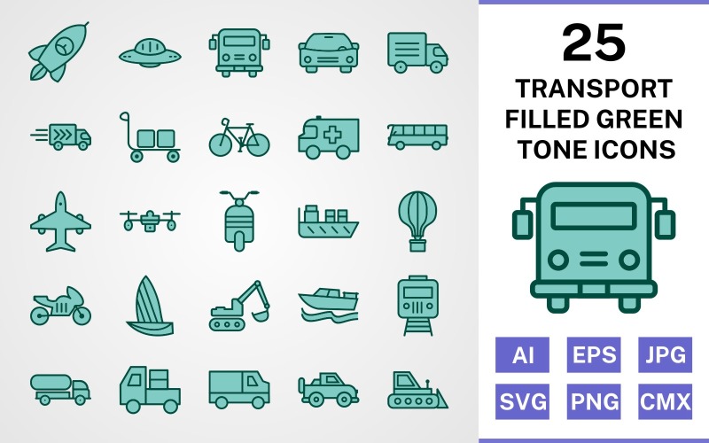 Download Набор иконок "25 Transport Filled Green Tone Icon Set" / 25 Transport Filled Green Tone Icon Set - Набор иконок на тему transport set,file,icon,icons,filled,vector,sign,symbol,pictogram,green,tone,transport,car,bus,boat,van,carrier,jeep,airplane,scooter