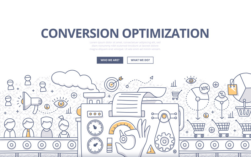 Download Vector "Conversion Optimization Doodle Concept - Vector Image" / Conversion Optimization Doodle Concept - Vector Image - Vector на тему графика vector,abstract,business,marketing,seo,e-commerce,optimization,online,customer,conversion,convert,conveyor,process,concept,internet,traffic,optimize,leads,visitor,technology
