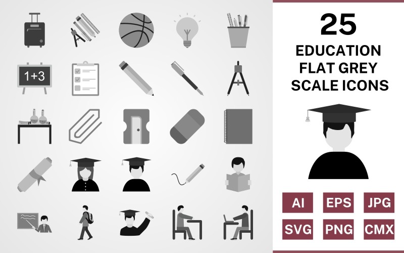 Download Набор иконок "25 Education Flat Greyscale Icon Set" / 25 Education Flat Greyscale Icon Set - Набор иконок на тему science set,file,icon,icons,flat,vector,sign,symbol,pictogram,greyscale,education,bag,writing,teaching,reading,pen,pin,gedree,compass