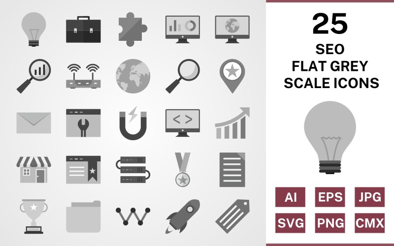 25 Seo Flat Gråskala Ikonuppsättning