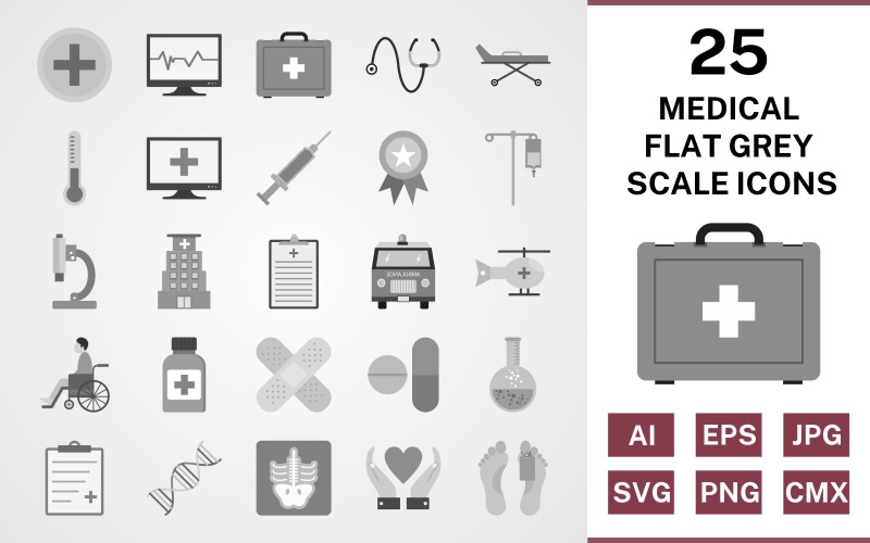 Download Набор иконок "25 Medical Flat Greyscale Icon Set" / 25 Medical Flat Greyscale Icon Set - Набор иконок на тему medical set,file,icon,icons,flat,vector,sign,symbol,pictogram,greyscale,medical,drip,xray,dna,report,toe tag,medicines,hospital,injection