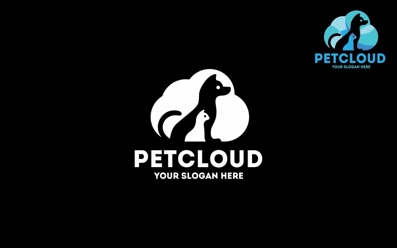 Download Шаблон логотипа "Pets Cloud Logo Template" / Pets Cloud Logo Template - Шаблон логотипа на тему графика pets,pets logo,pet shop,veterinary,dog,cat,logo,animals,blue,branding,cloud computing,communication,connect,data,design,endless,eternal,eternity,forever,graphic