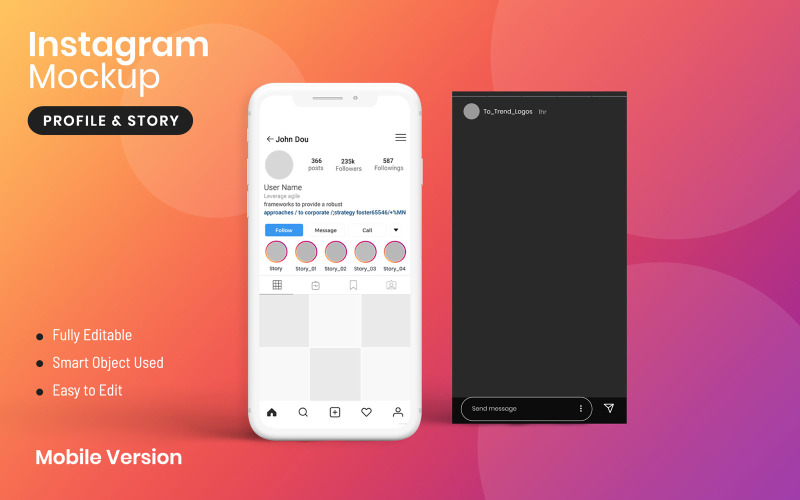 Profilo Instagram e mockup del prodotto Story Story
