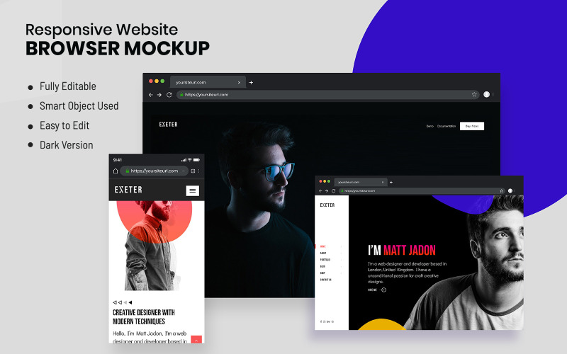 Reszponzív böngésző képernyő termékmockup
