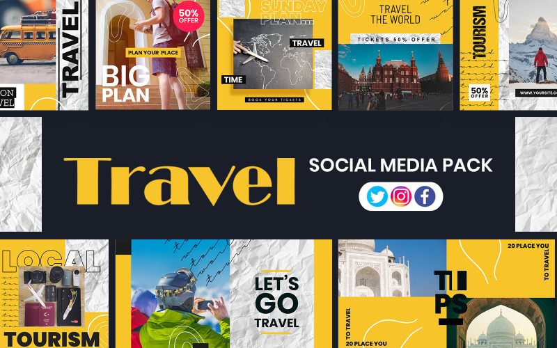 Download Шаблон для соцсетей "Travel Template for Social Media" / Travel Template for Social Media - Шаблон для соцсетей на тему графика travel,social,media,template,promotion,tour,tourism,tourist,templates,facebook,instagram,twitter,creative,modern,blog