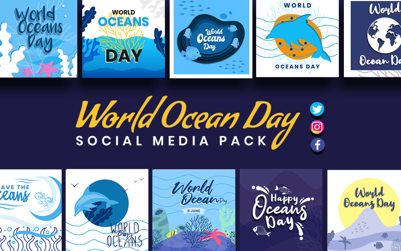 Download Шаблон для соцсетей "World Ocean Day Social Media Template" / World Ocean Day Social Media Template - Шаблон для соцсетей на тему графика world,ocean,day,social,media,template,promotion,templates,creative,modern,un,international,promotions,celebration,celebrations