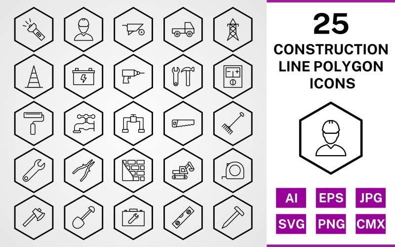 Download Набор иконок "25 Construction Line Polygon Icon Set" / 25 Construction Line Polygon Icon Set - Набор иконок на тему industrial set,file,icon,icons,line,vector,sign,symbol,pictogram,polygon,construction,engineer,loader,tools,tool box,drill,paint roller,pipe,saw