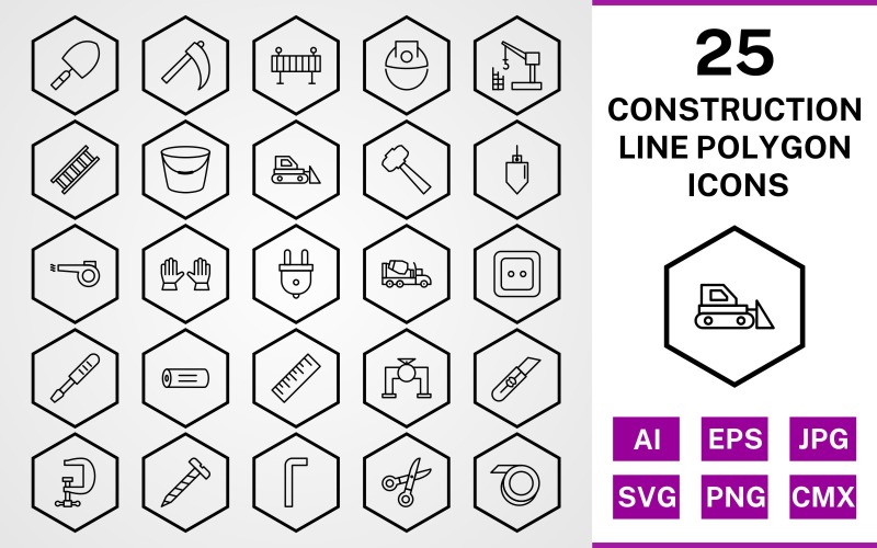 Download Набор иконок "25 Construction Line Polygon Icon Set" / 25 Construction Line Polygon Icon Set - Набор иконок на тему industrial set,file,icon,icons,line,vector,sign,symbol,pictogram,polygon,construction,trowel,ladder,bucket,vise,ruler,helmet,hammer,bulldozer