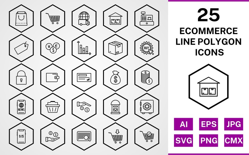 Download Набор иконок "25 Ecommerce Line Polygon Icon Set" / 25 Ecommerce Line Polygon Icon Set - Набор иконок на тему shopping set,file,icon,icons,line,vector,sign,symbol,pictogram,polygon,ecommerce,buy,security,tag,vault,add to cart,payment,basket,cheque
