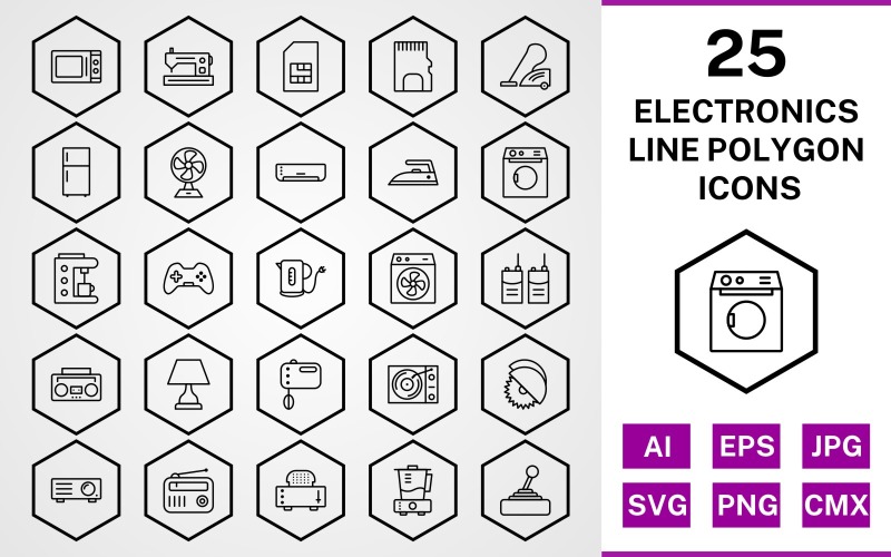 Download Набор иконок "25 Electronic Devices Line Polygon Icon Set" / 25 Electronic Devices Line Polygon Icon Set - Набор иконок на тему computer set,file,icon,icons,line,vector,sign,symbol,pictogram,polygon,elctronics,devices,lamp,radio,juicer,fridge,washing machine,iron,ac
