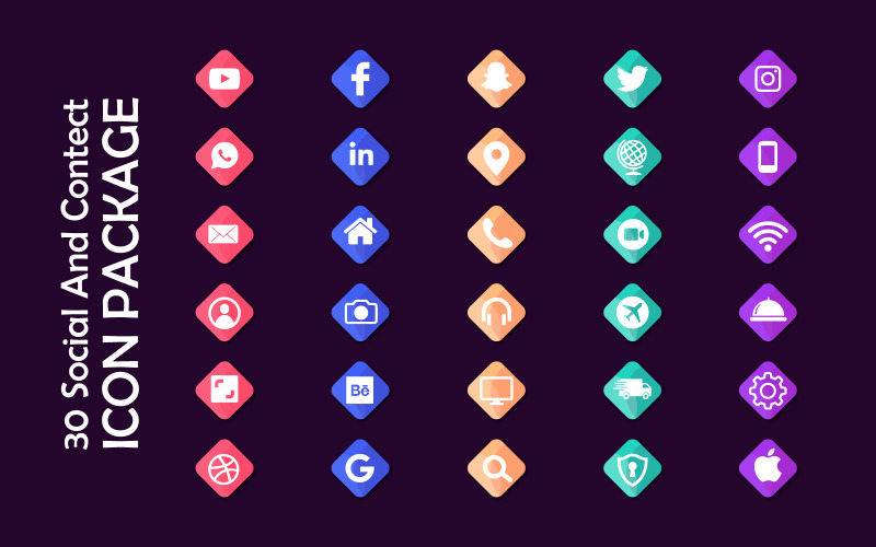 Download Набор иконок "30 Gradient Social Media and Contact Icon Set" / 30 Gradient Social Media and Contact Icon Set - Набор иконок на тему social media symbol,social,flat,design,vector,camera,key,set,gradient,search,mobile,photo,avatar,application,icon,gradient icon,social icon,media icon,modern icon