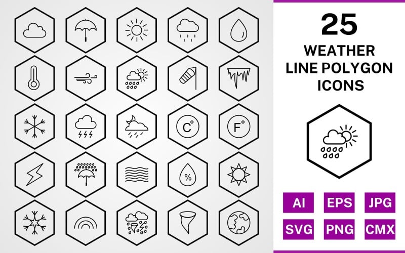 25 weerlijn veelhoek Icon Set